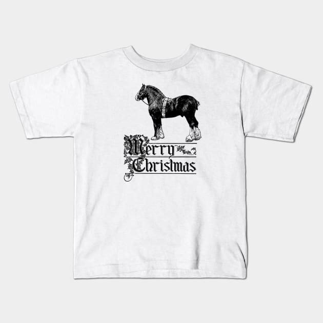 Merry Christmas with Draft Horse Kids T-Shirt by Biophilia